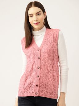 APSLEY - Women Fair Isle Self Design Sweater-Pink