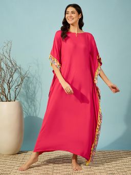 The Kaftan Company - Pink Fringed Loungewear Kaftan Nightdress