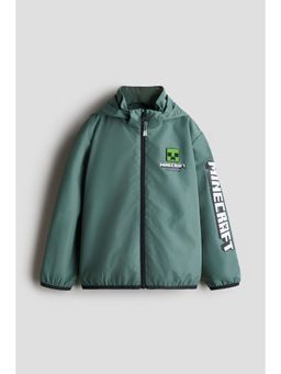 H&M - Boys Green Hooded Motif-detail Windbreaker