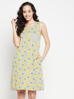 Clovia - Print Me Pretty Short Night Dress - 100 Percent Cotton-grey Grey
