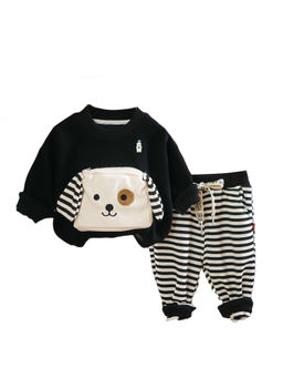Little Surprise Box - Unisex Black Stripes Doggy Eye Patch Track Suit (Set of 2)