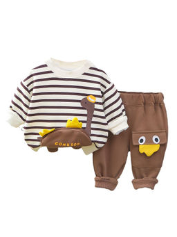 Little Surprise Box - Unisex Brown Fluffy Dino Tummy Sweatshirt & Jogger (Set of 2)