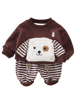 Little Surprise Box - Unisex Brown Stripes Doggy Eye Patch Track Suit (Set of 2)