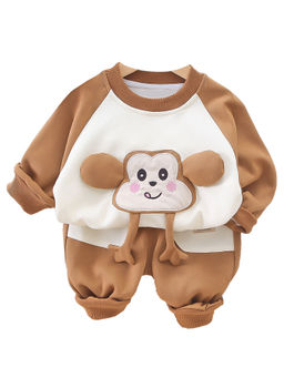 Little Surprise Box - Unisex Brown 3D Monkey Face Track Suit (Set of 2)