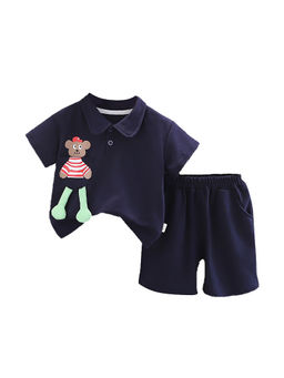 Little Surprise Box - Unisex Navy Long Legs Teddy Shorts and Polo T-Shirt (Set of 2)