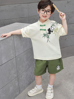 Little Surprise Box - Unisex Panda Chinese Collar T-Shirt & Matching Shorts (Set of 2)