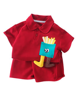 Little Surprise Box - Unisex Red French Fries Themed Shorts and Polo T-Shirt (Set of 2)