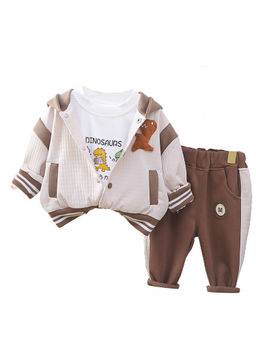 Little Surprise Box - Unisex Brown Dino Broach Jacket Track Suit (Set of 3)
