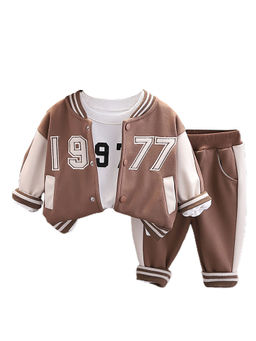 Little Surprise Box - Unisex Brown 1977 Varsity Jacket Styled Track Suit (Set of 3)