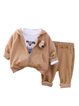 Little Surprise Box - Unisex Brown Dog Broach Track Suit (Set of 3)