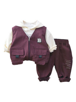 Little Surprise Box - Unisex Dark Burgundy Jacket Styled Hoodie & Pant Suit (Set of 3)