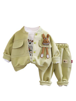 Little Surprise Box - Unisex Olive Green Smiling Doggy Face Jacket Track Suit (Set of 3)