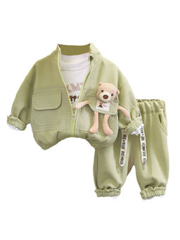 Little Surprise Box - Unisex Olive Green Teddy Jacket T-Shirt & Pants (Set of 3)