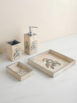 The Home Co - Wooden Water Resistant New Floral Print & Enamelled Bathroom (Set Of 4)