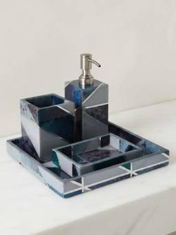 The Home Co - Wooden Water Resistant New Mosaic Abstract Print & Enamelled Bathroom (Set Of 4)