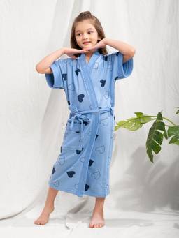 LacyLook - Terry Cotton Absorbent Premium Kids Bathrobe with Belt-Blue
