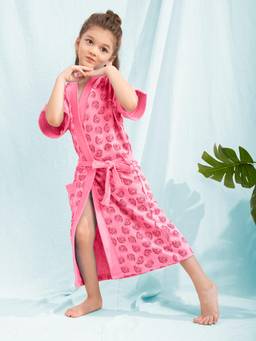 LacyLook - Terry Cotton Absorbent Premium Kids Bathrobe with Belt-Pink