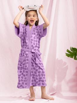 LacyLook - Terry Cotton Absorbent Premium Kids Bathrobe with Belt-Lavender