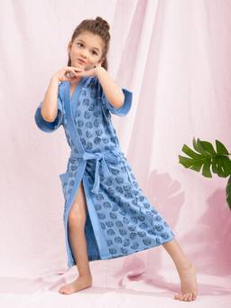 LacyLook - Terry Cotton Absorbent Premium Kids Bathrobe with Belt-Blue
