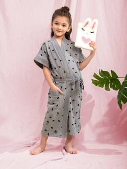 LacyLook - Terry Cotton Absorbent Premium Kids Bathrobe with Belt-Grey