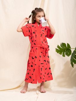 LacyLook - Terry Cotton Absorbent Premium Kids Bathrobe with Belt-Red