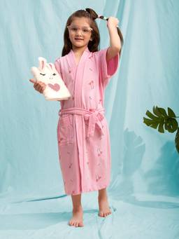LacyLook - Terry Cotton Absorbent Premium Kids Bathrobe with Belt-Pink