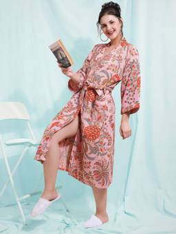 LacyLook - Soft Textured Breathable Premium Waffle Cotton Bathrobe with Belt-Pink