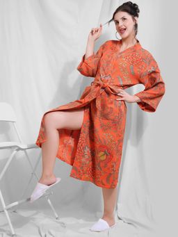 LacyLook - Soft Textured Breathable Premium Waffle Cotton Bathrobe with Belt-Orange
