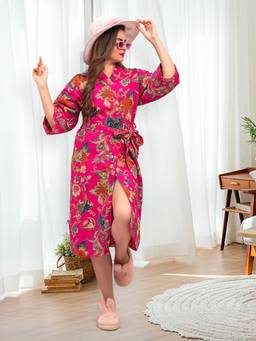 LacyLook - Soft Textured Breathable Premium Waffle Cotton Bathrobe with Belt-Pink