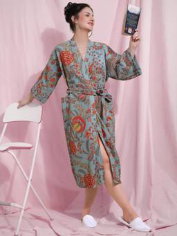 LacyLook - Soft Textured Breathable Premium Waffle Cotton Bathrobe with Belt-Blue