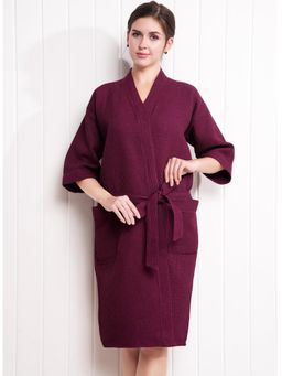 LacyLook - Soft Breathable Premium Solid Waffle Cotton Bathrobe with Belt-Maroon