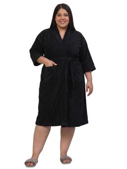Creeva - Luxury Cotton Bathrobe with Belt for Women- Black