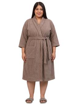 Creeva - Luxury Cotton Bathrobe with Belt for Women- Brown