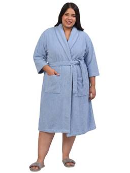 Creeva - Luxury Cotton Bathrobe with Belt for Women- Sky Blue