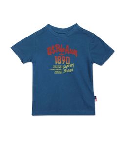 U.S. POLO ASSN. - Boys Blue Cotton Brand Print T-Shirt