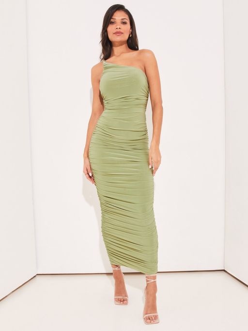 Buy Lipsy Green Slinky One Shoulder Maxi Dress Online