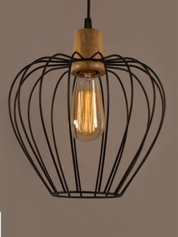 Homesake - Black Chimney Cage Wood Pendant Light