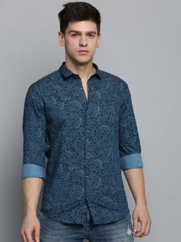 SHOWOFFFF - Mens Spread Collar Black Printed Shirt