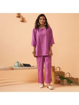 Aravalii - Purple Blossom Top Pant Co-Ord (Set of 2)