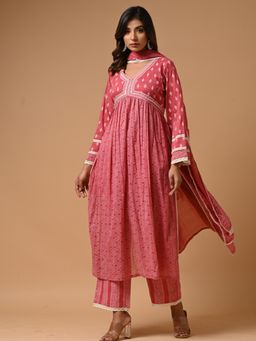 Aravalii - Pink Khadi Print Anarkali Suit (Set of 3)