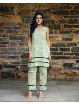 Mayurie - Neon Green Block Printed Cotton Co-Ord (Set of 2)