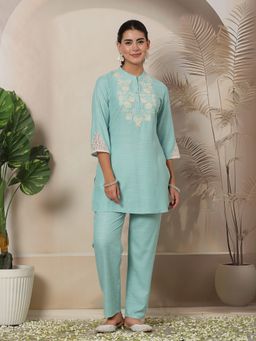 Nayam by lakshita - Solid Embroidered Straight Kurta and Palazzo for Women (Set of 2)