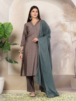 Nayam by lakshita - Abstract Printed A-Line Kurta and Palazzo and with Dupatta (Set of 3)