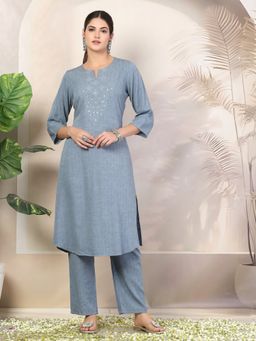 Nayam by lakshita - Embroidered Yoke Straight Kurta and Pant for Woman (Set of 2)