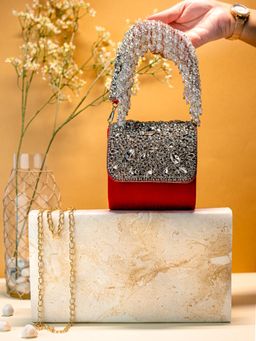 NR by Nidhi Rathi - Red Mini Flap Clutch Bag with Detachable Strap