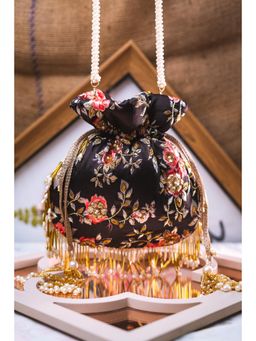 NR by Nidhi Rathi - Black Tasselled Potli Bag with Detachable Strap