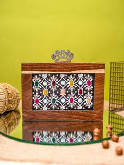 NR by Nidhi Rathi - Wooden Navratna Box Clutch Bag with Detachable Strap