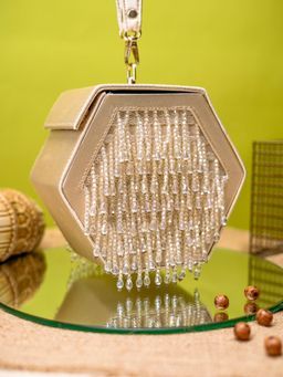 NR by Nidhi Rathi - Gold Dazzling Hexadrop Clutch Bag