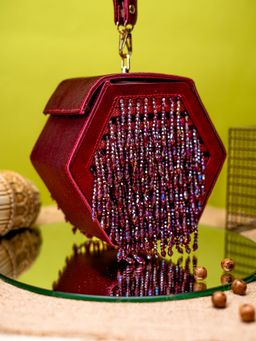 NR by Nidhi Rathi - Dazzling Maroon Hexadrop Clutch Bag
