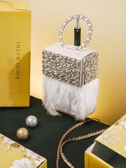 NR by Nidhi Rathi - White Feather Clutch Bag with Detachable Strap